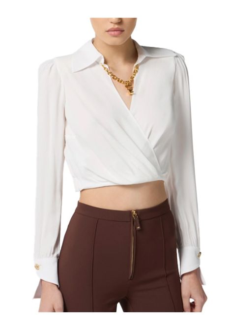 Camicia ELISABETTA FRANCHI donna CAT0256 Bianca cropper slim scollo a v maniche lunghe ELISABETTA FRANCHI | Camicie | CAT0256360
